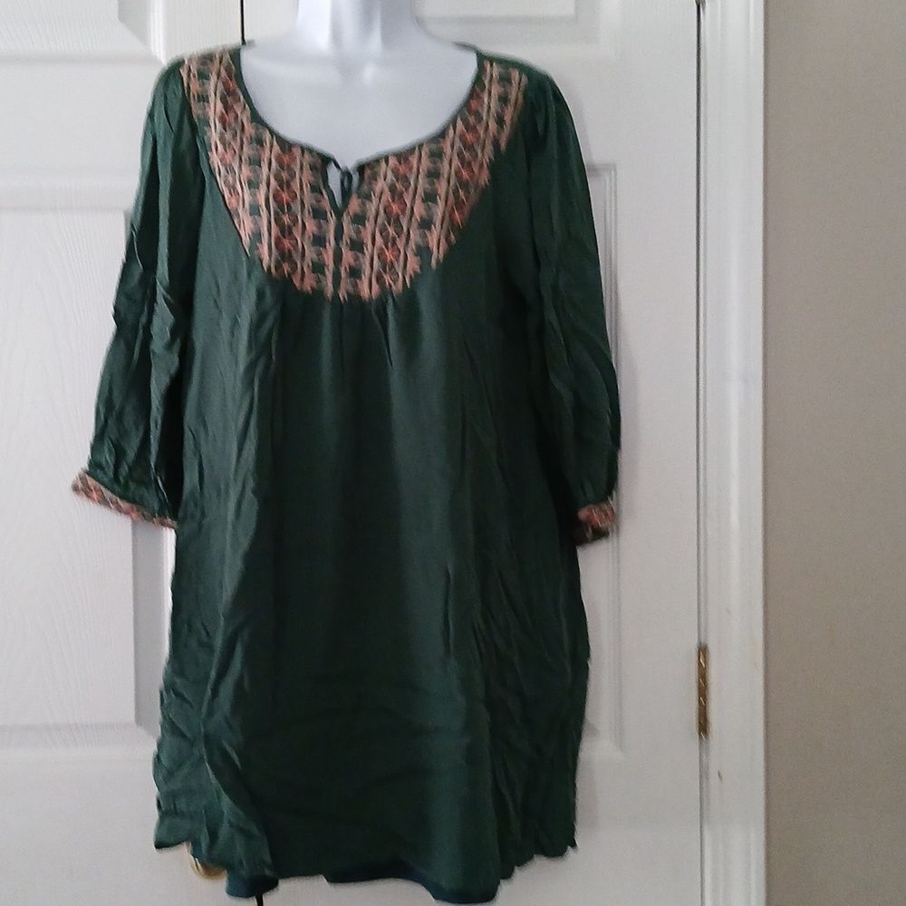 Jodifl  green embroidered  tassel summer tunic dress with pockets  Sz L EUC